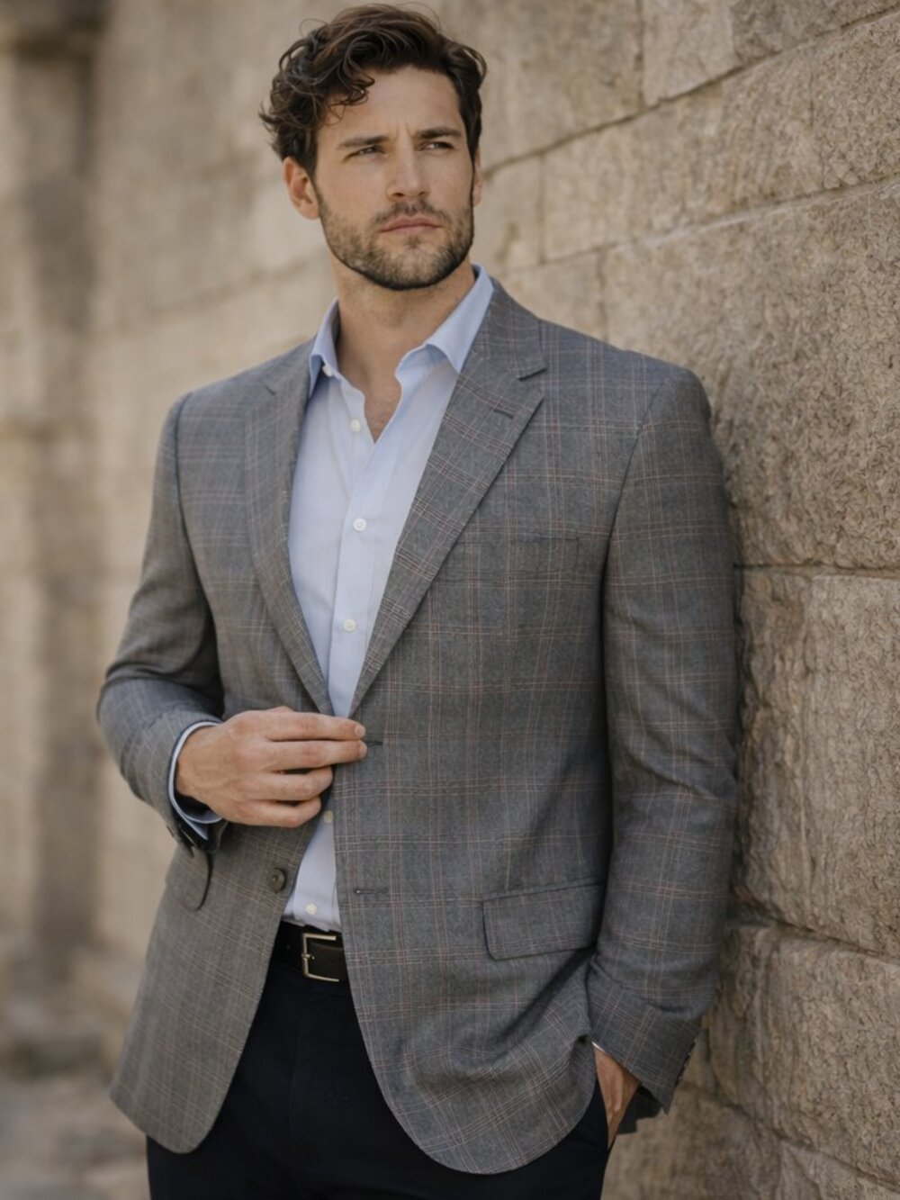 Corneliani Men Sports Coat Virgin Wool/ Silk Lightweight Plaid Blazer 54EU/44US